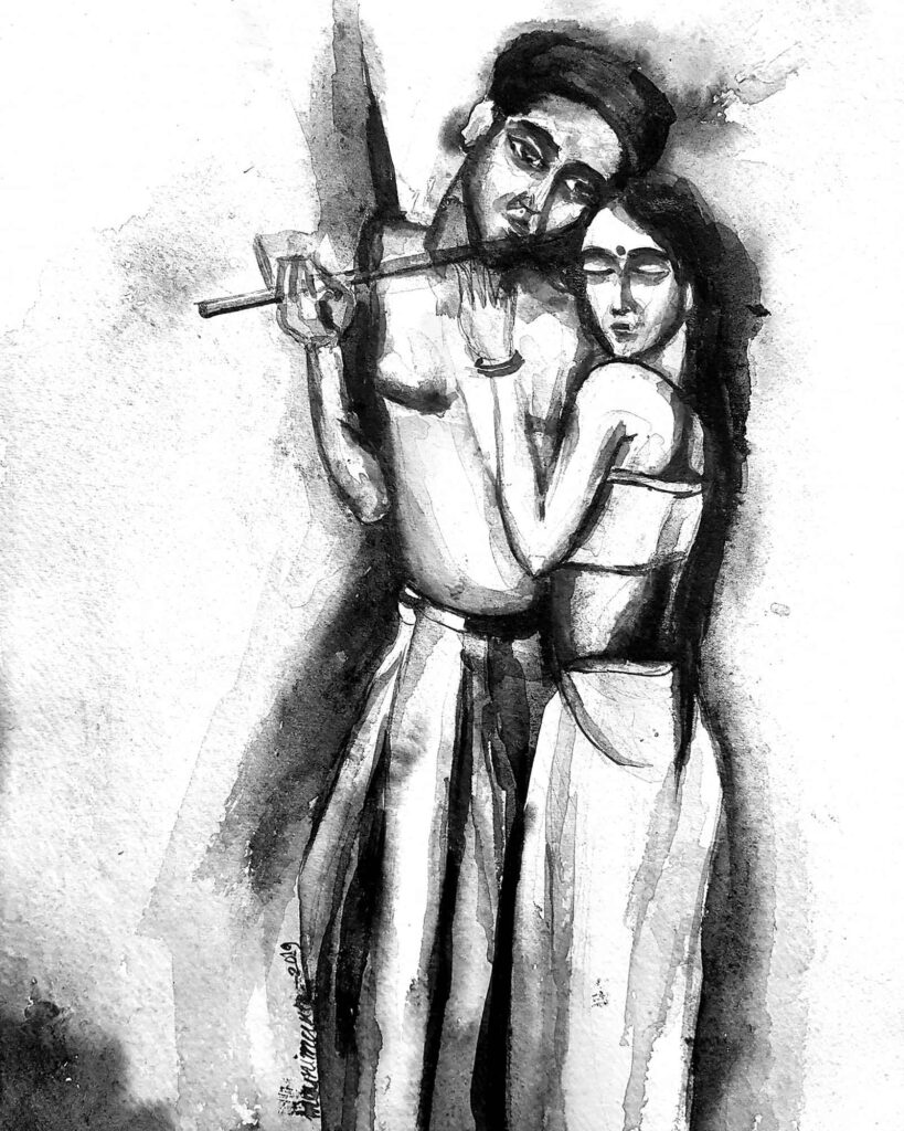 Divine Love, painting on a paper with blackwash